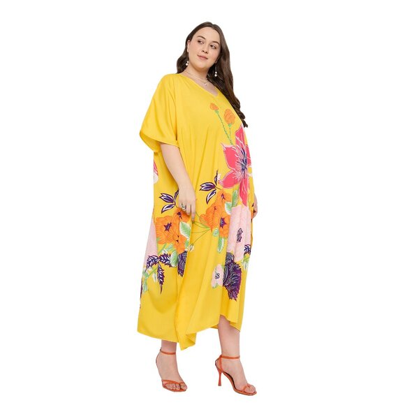 Gypsie Blu Floral Digital Printed Caftan Dress Plus Size Cover Up Maxi Dresses - Picture 2 of 7